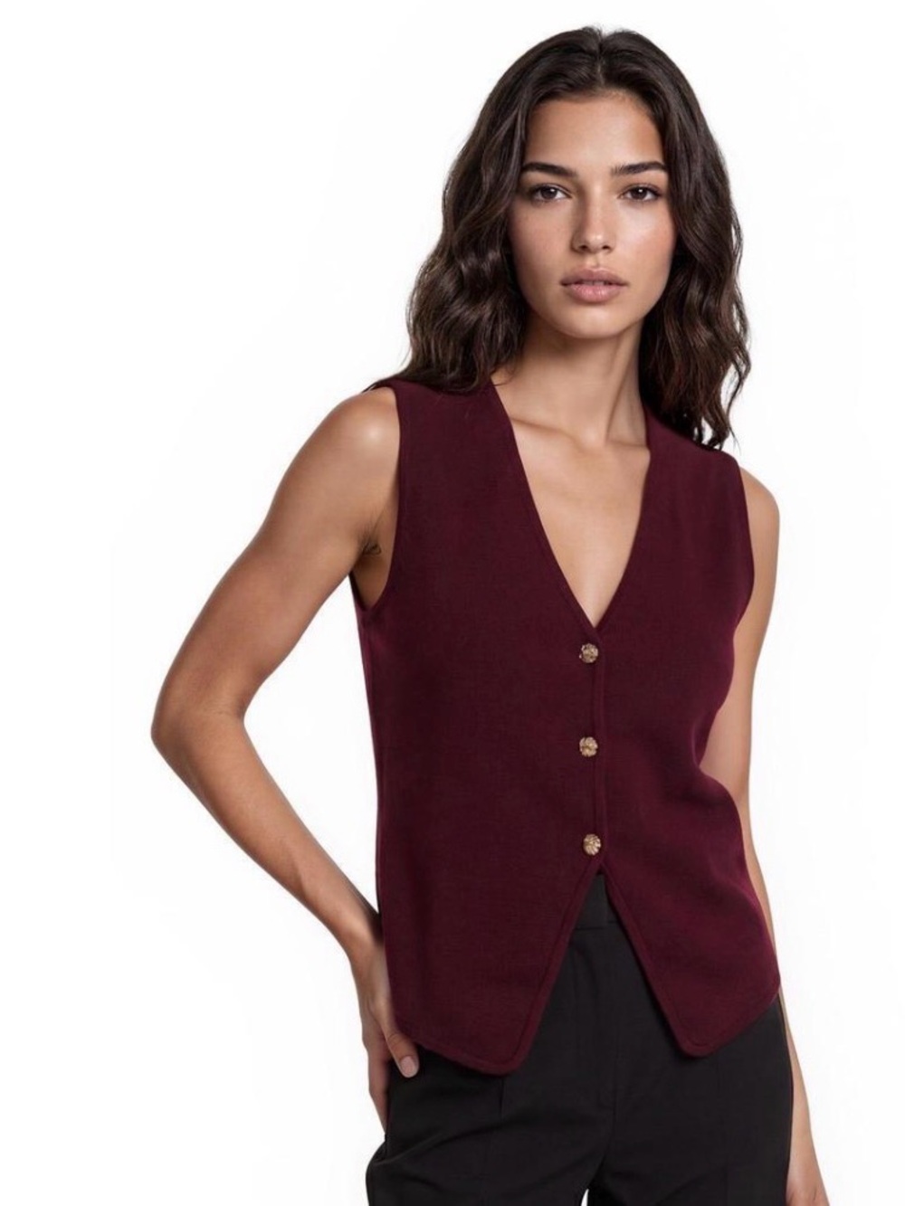 Emerson Lang Sleeveless Knit Vest in Burgundy